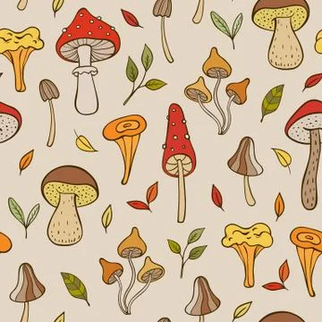 Autumn pattern with forest mushrooms Stock Illustration