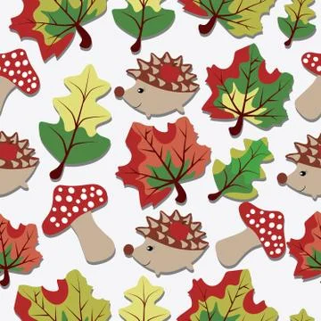 Autumn pattern forest nature and animals	 Stock Illustration