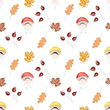 Autumn pattern with fun mushrooms. seamless pattern for baby textile, wrapping Stock Illustration