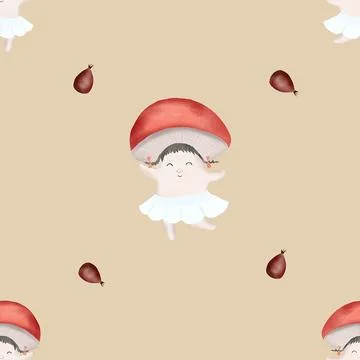 Autumn pattern with fun mushrooms. seamless pattern for baby textile, wrapping Stock Illustration