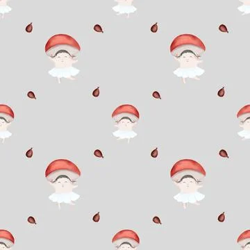 Autumn pattern with fun mushrooms. seamless pattern for baby textile, wrapping Stock Illustration