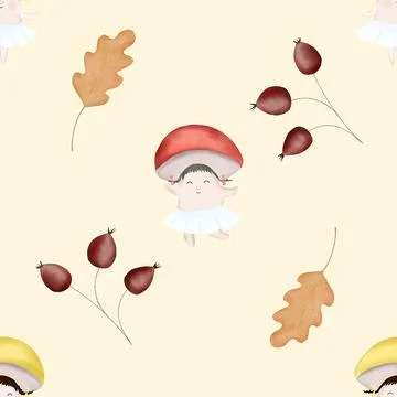 Autumn pattern with fun mushrooms. seamless pattern for baby textile, wrapping Stock Illustration