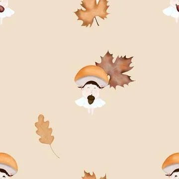 Autumn pattern with fun mushrooms. seamless pattern for baby textile, wrapping Stock Illustration