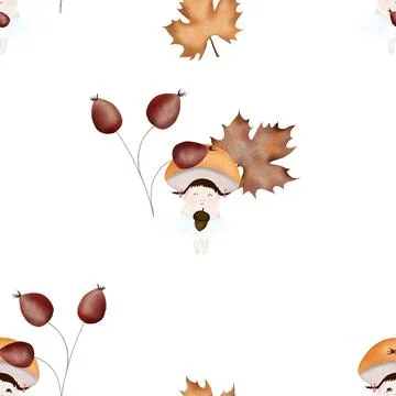 Autumn pattern with fun mushrooms. seamless pattern for baby textile, wrapping Stock Illustration