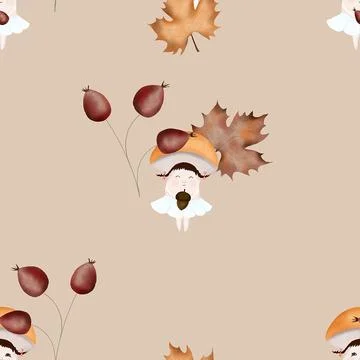 Autumn pattern with fun mushrooms. seamless pattern for baby textile, wrapping Stock Illustration