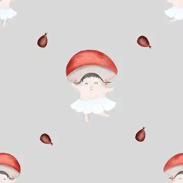 Autumn pattern with fun mushrooms. seamless pattern for baby textile, wrapping Stock Illustration