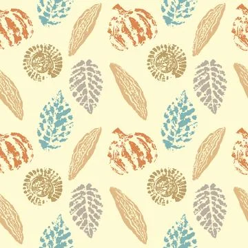 Autumn pattern imprint pumpkin leaf pods, stamp. Stock Illustration
