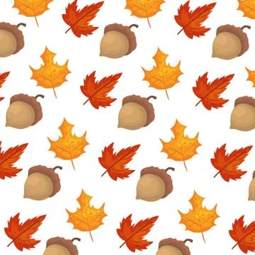 Autumn pattern with leafs and nuts Stock Illustration