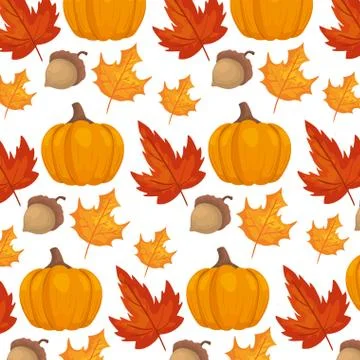 Autumn pattern with leafs and pumpkins Stock Illustration