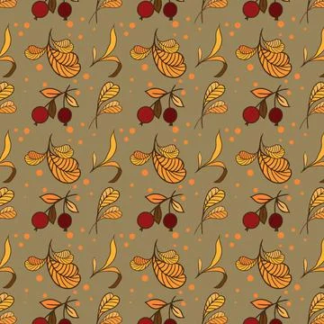 Autumn pattern leaves berries and herbs vector Stock Illustration