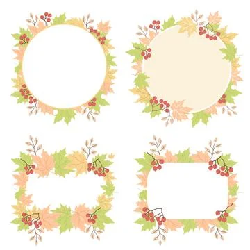 Autumn pattern from leaves. collection of round and rectangular frames, napkins  Stock Illustration