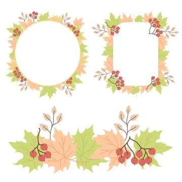 Autumn pattern of leaves. A set of round and rectangular frames from multi Stock Illustration