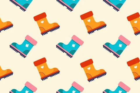 Autumn pattern with multicolored boots. Vector illustration Stock Illustration