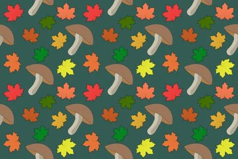 Autumn Pattern with Mushrooms and Maple Leaves Stockillustratie