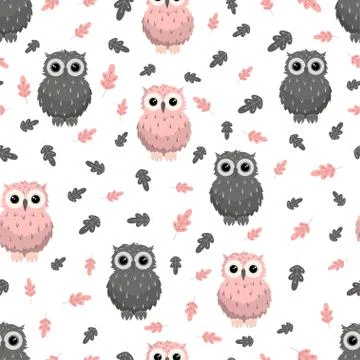 Autumn pattern with owl Stock Illustration