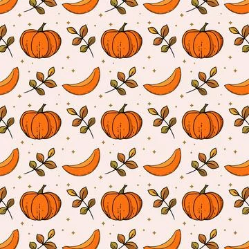 Autumn pattern pumpkin leaves and pumpkin slice Illustrazione stock