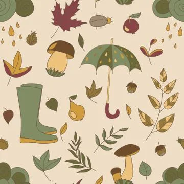 Autumn pattern. seamless texture with autumn objects. Stock Illustration