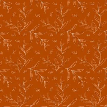 Autumn pattern thin branches with leaves and berries Stock Illustration