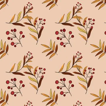 Autumn pattern of twigs and berries illustrator Stock Illustration