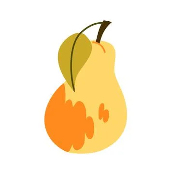 Autumn Pear Vector Illustration Flat Geometric Whole Ripe Fruit Isolated Stock Illustration