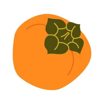 Autumn Persimmon Vector Illustration Flat Geometric Whole Ripe Fruit Isolated Stock Illustration