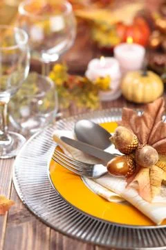 Autumn place setting . Stock Photos