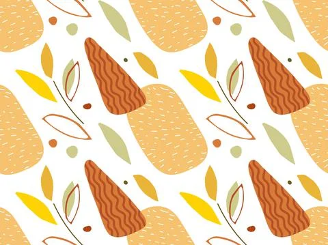 Autumn plant abstract seamless pattern. Hand drawn nature shapes in fallen Stock Illustration
