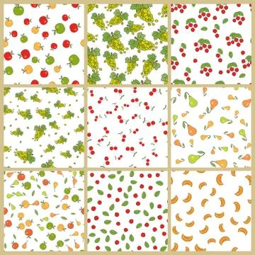 Autumn Plants Element Vector Seamless Patterns Set Stock Illustration