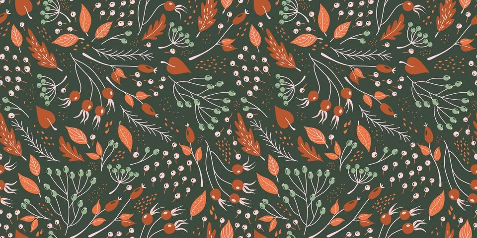 Autumn plants seamless pattern Stock Illustration