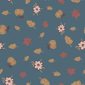 Autumn plants seamless vector pattern Illustrazione stock