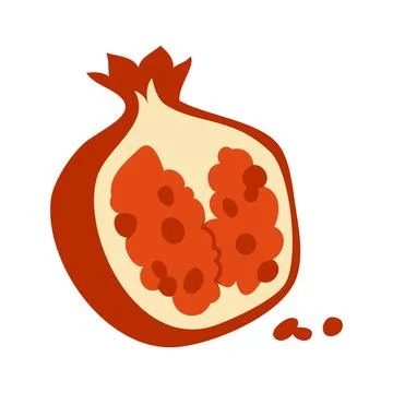 Autumn Pomegranate Vector Illustration Flat Geometric Open Cut Fruit Isolated Stock Illustration