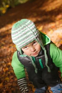Autumn portrait of cute boy Stock Photos