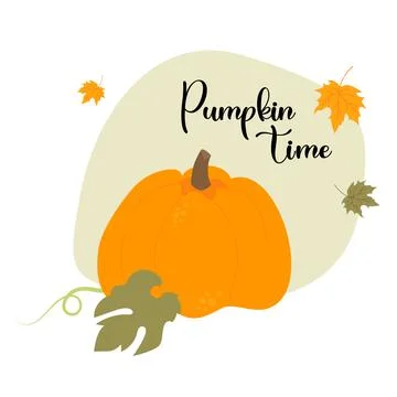 Autumn poster with orange pumpkin. Vector illustration with fall vegetable an Stock Illustration