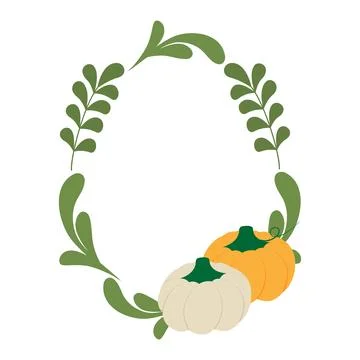 Autumn Pumpkin and leaves Easter or Thanksgiving Greeting Oval Frame border Copy Illustrazione stock