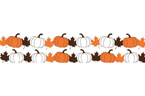 Autumn pumpkin and maple leaf seamless border pattern vector Stockillustratie
