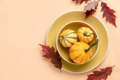 Autumn pumpkin decorative table setting concept Stock Photos