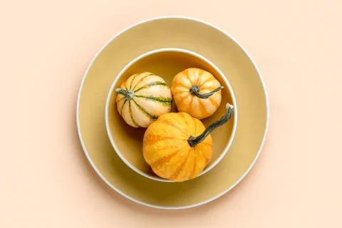 Autumn pumpkin decorative table setting concept Stock Photos