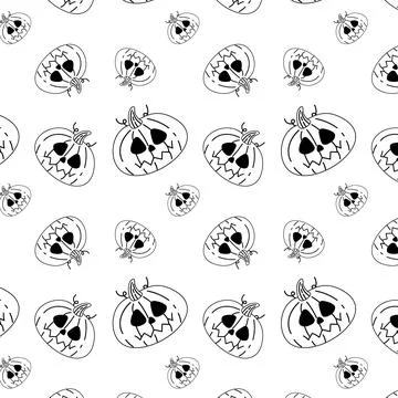 Autumn pumpkin pattern with leaves and mushrooms, fun Halloween. Illustrazione stock