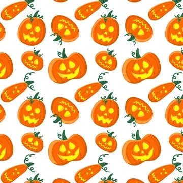 Autumn pumpkin pattern with leaves and mushrooms, fun Halloween. Illustrazione stock