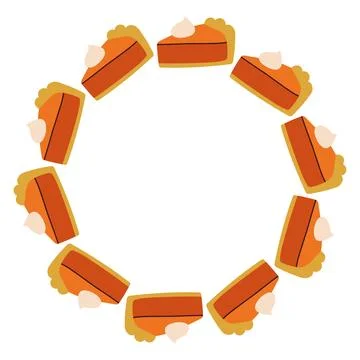 Autumn pumpkin pie circle frame. Round border made of doodle hand drawn fall Stock Illustration
