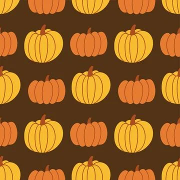 Autumn pumpkin seamless pattern on brown background, thanksgiving harvest Illustrazione stock