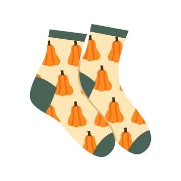 Autumn Pumpkin Socks Vector Illustration Flat Geometric Cozy Fall Footwear Stock Illustration