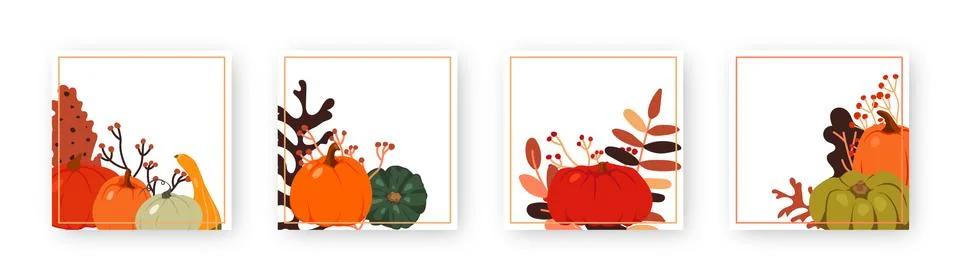 Autumn pumpkin template square frame vector set Stock Illustration