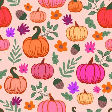 Autumn pumpkins garden seamless pattern Stock Illustration