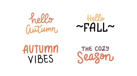 Autumn quotes set. Hand drawn vector cute lettering. Stickers or prints Stock Illustration