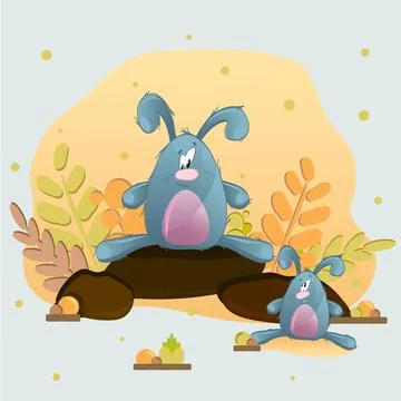 Autumn rabbits on the rocks Stock Illustration