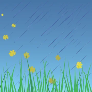Autumn rain grass and falling leaves Stock Illustration