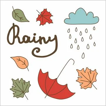 Autumn rainy set with text.  Stock Illustration