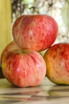 Autumn red apples on the table Stock Photos