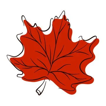 Autumn red maple leaf icon in line art, flat style. Vector illustration isolated Stock Illustration